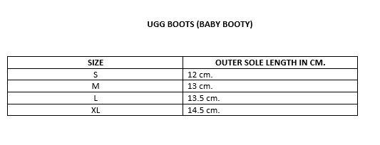 Ugg baby shop boots size chart
