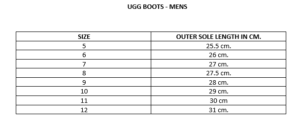 Ugg mens boots size chart deals