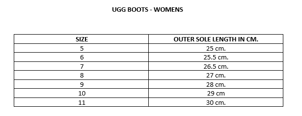 Ugg clothing size chart hotsell
